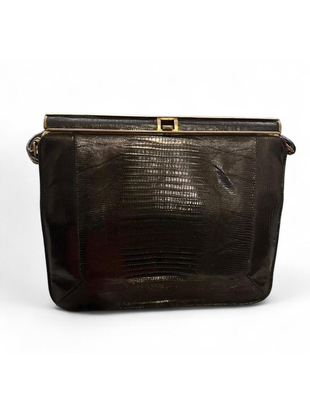Vintage Black Lizzard Handbag Shoulder Purse